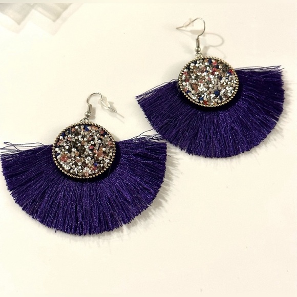 $15 Chunky Glitter Tassel Earrings / Multiple Colors to Choose from - Picture 5 of 6